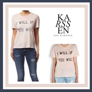 NWOT Zoe Karssen Light Pink Modal Blend Graphic Short Sleeve Top Size XS